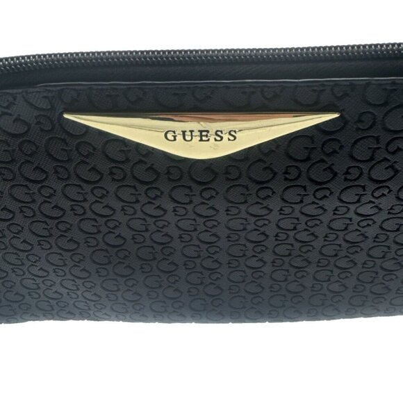 GUESS LOGO black and gold hardware soft case clutch embossed G Faux leather - Picture 4 of 11